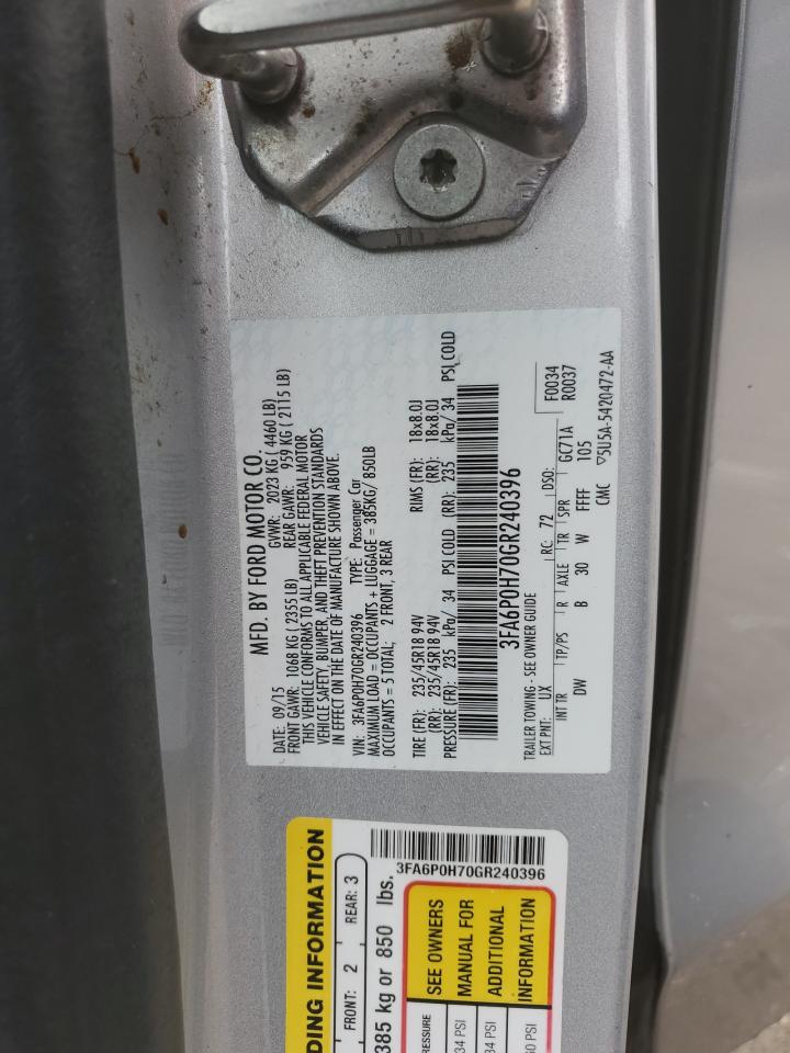 2016 Ford Fusion Se VIN: 3FA6P0H70GR240396 Lot: 90469755