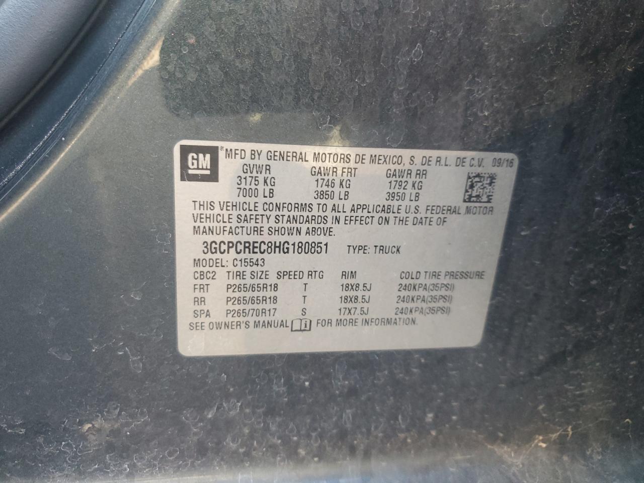 2017 Chevrolet Silverado C1500 Lt VIN: 3GCPCREC8HG180851 Lot: 82311785