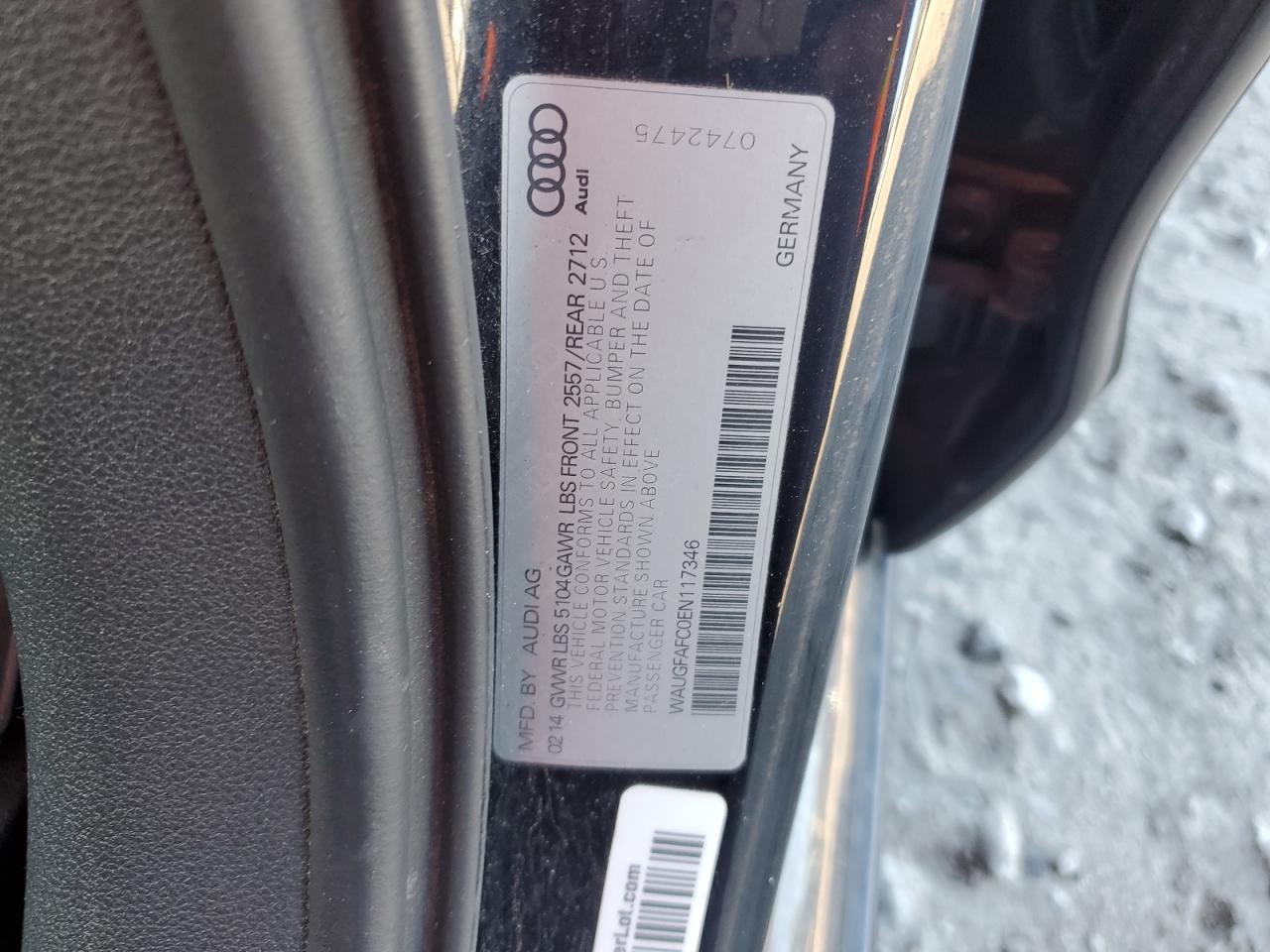 2014 Audi A6 Premium Plus VIN: WAUGFAFC0EN117346 Lot: 85369145