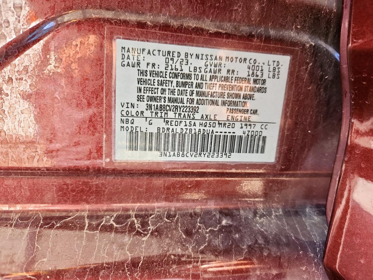 2024 Nissan Sentra Sv VIN: 3N1AB8CV2RY223392 Lot: 86140015