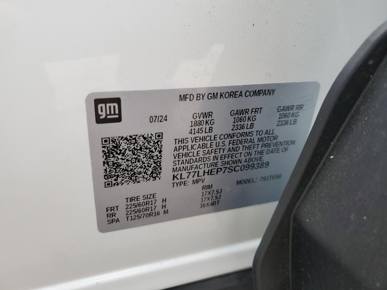 2025 Chevrolet Trax 1Lt VIN: KL77LHEP7SC099389 Lot: 85689175