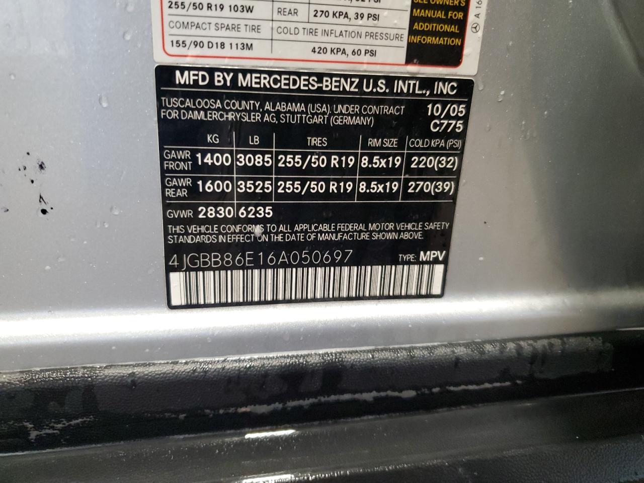 2006 Mercedes-Benz Ml 350 VIN: 4JGBB86E16A050697 Lot: 84816925