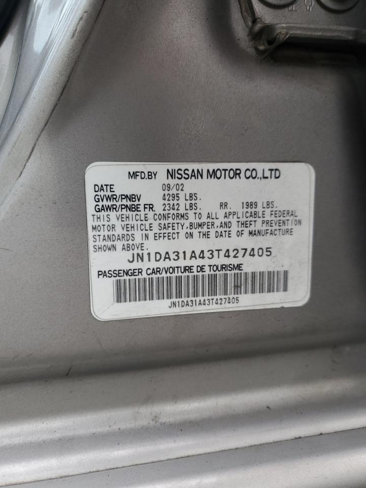 2003 Nissan Maxima Gle VIN: JN1DA31A43T427405 Lot: 82215365