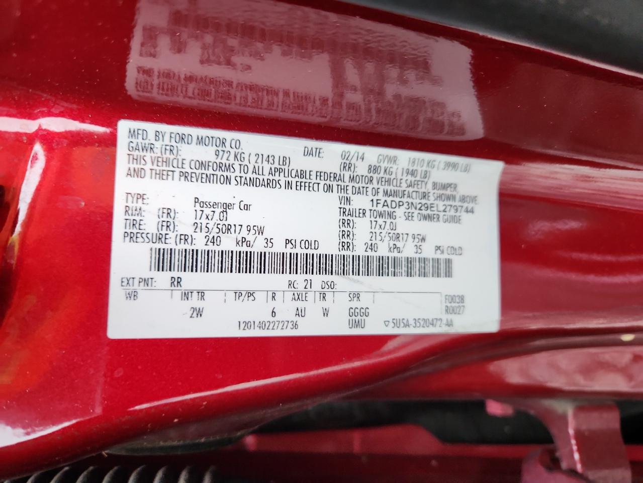 2014 Ford Focus Titanium VIN: 1FADP3N29EL279744 Lot: 82396185