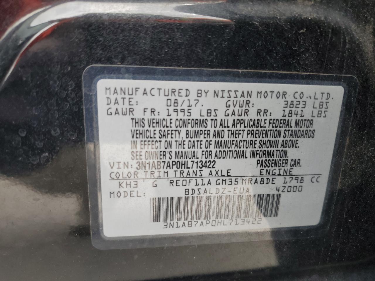 2017 Nissan Sentra S VIN: 3N1AB7AP0HL713422 Lot: 85306465