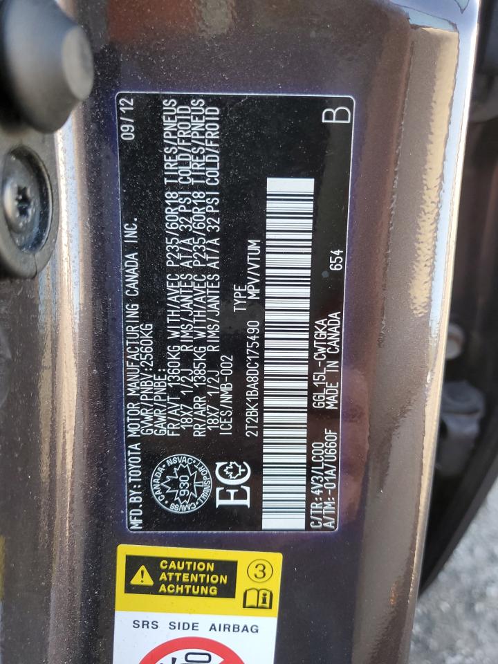 2013 Lexus Rx 350 Base VIN: 2T2BK1BA8DC175490 Lot: 84646155