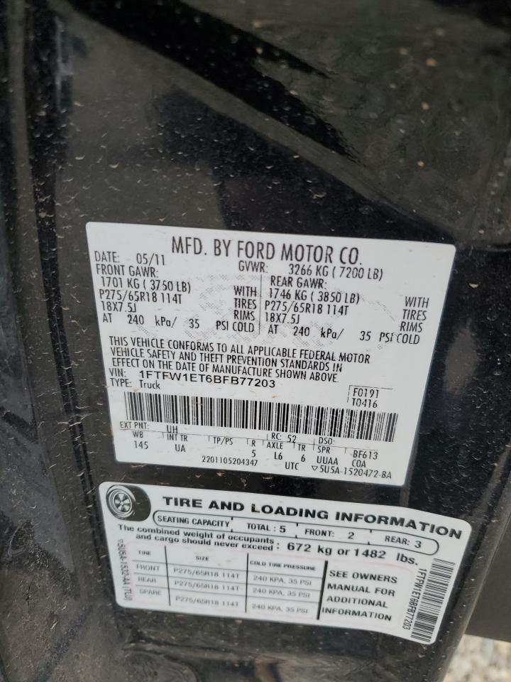 2011 Ford F150 Supercrew VIN: 1FTFW1ET6BFB77203 Lot: 90054335