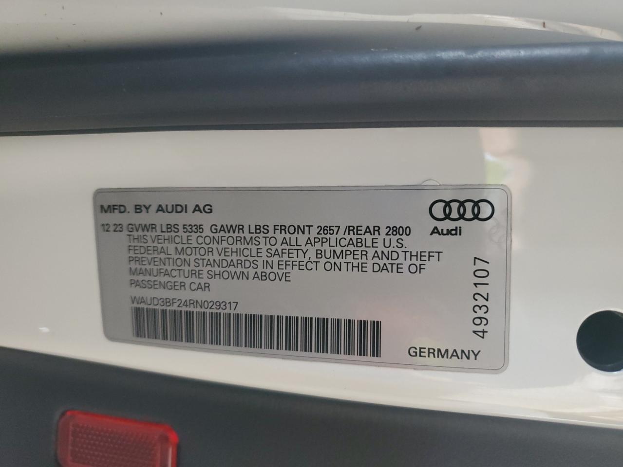2024 Audi A6 Premium VIN: WAUD3BF24RN029317 Lot: 87238765