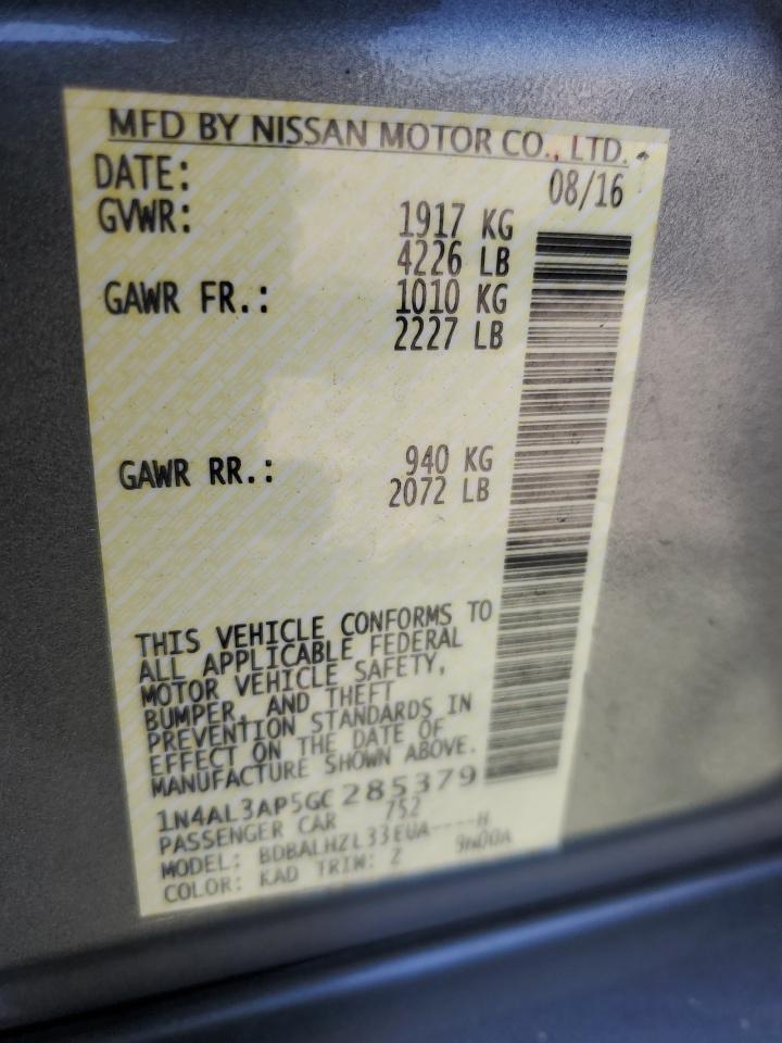 2016 Nissan Altima 2.5 VIN: 1N4AL3AP5GC285379 Lot: 85296205