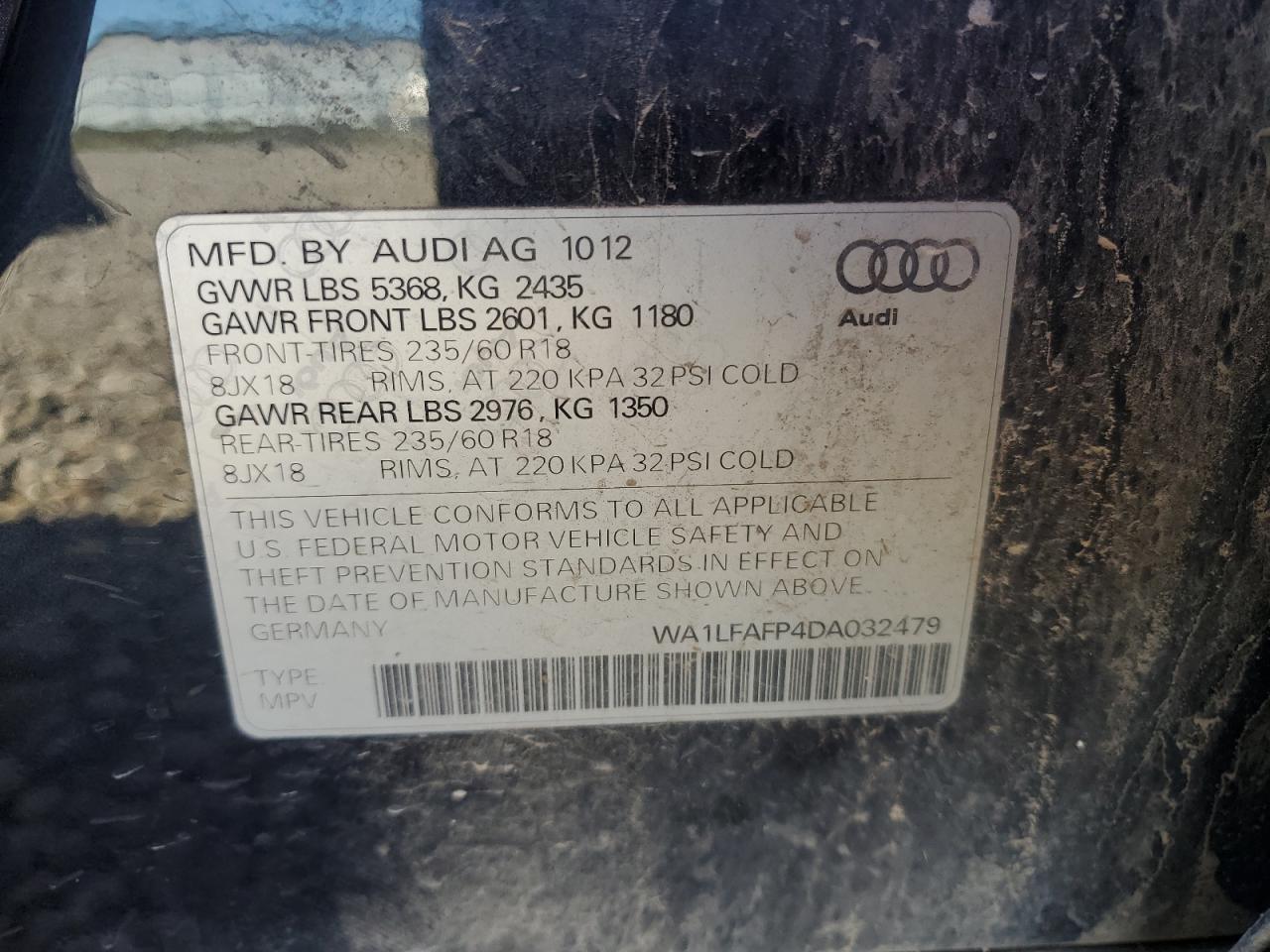 2013 Audi Q5 Premium Plus VIN: WA1LFAFP4DA032479 Lot: 82305225