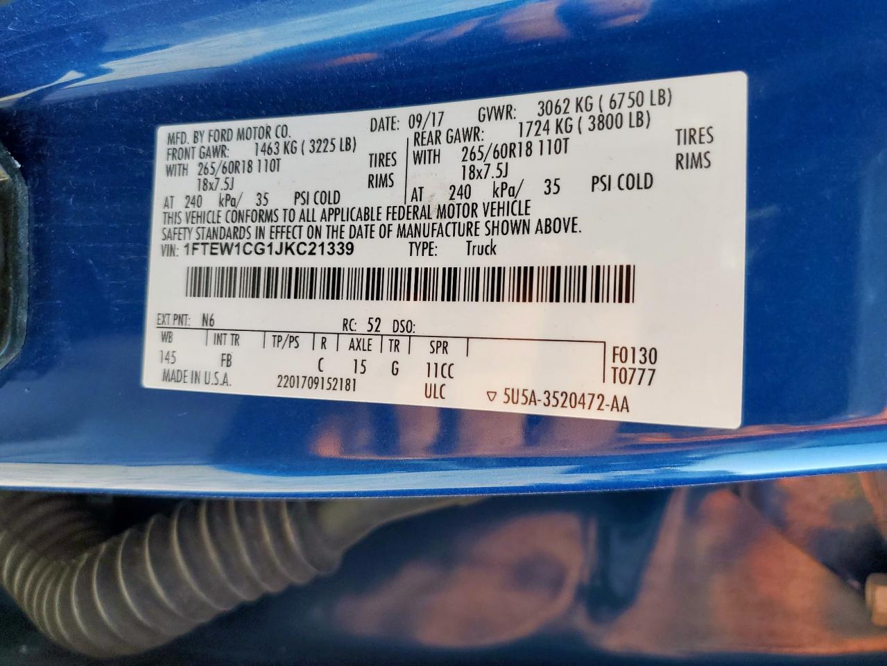 2018 Ford F150 Supercrew VIN: 1FTEW1CG1JKC21339 Lot: 85785315