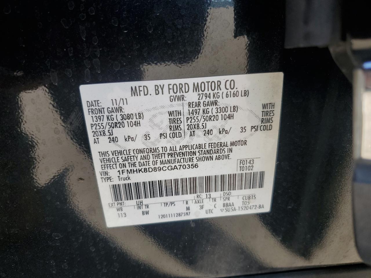 2012 Ford Explorer Xlt VIN: 1FMHK8D89CGA70356 Lot: 82333735