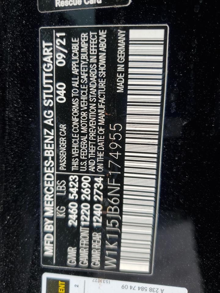 2022 Mercedes-Benz E 450 VIN: W1K1J5JB6NF174955 Lot: 86270595