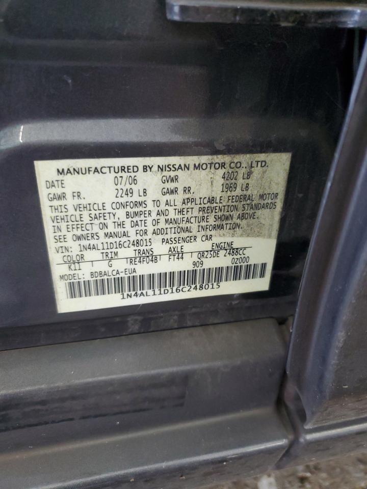 2006 Nissan Altima S VIN: 1N4AL11D16C248015 Lot: 86115085