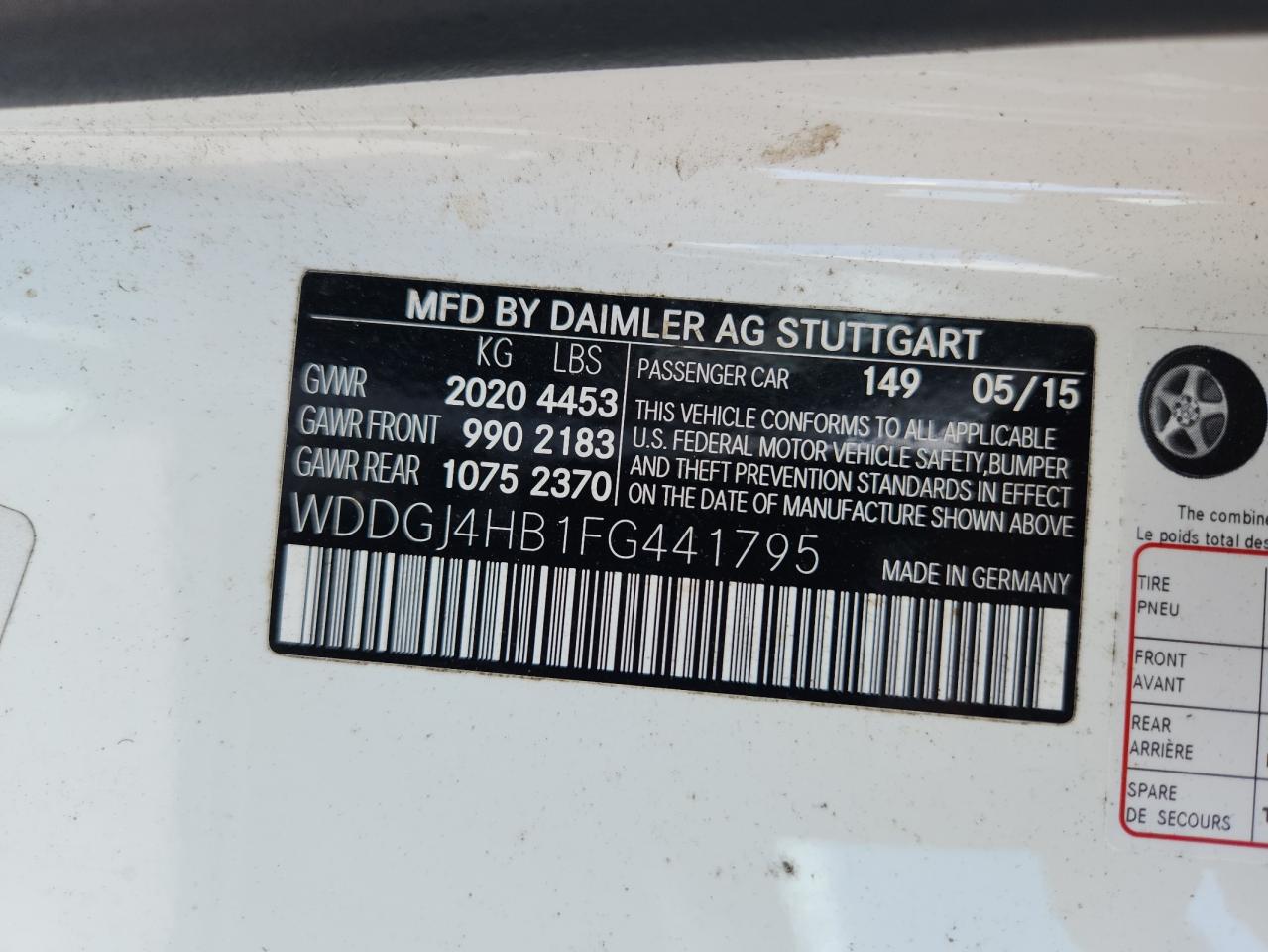 2015 Mercedes-Benz C 250 VIN: WDDGJ4HB1FG441795 Lot: 81990055