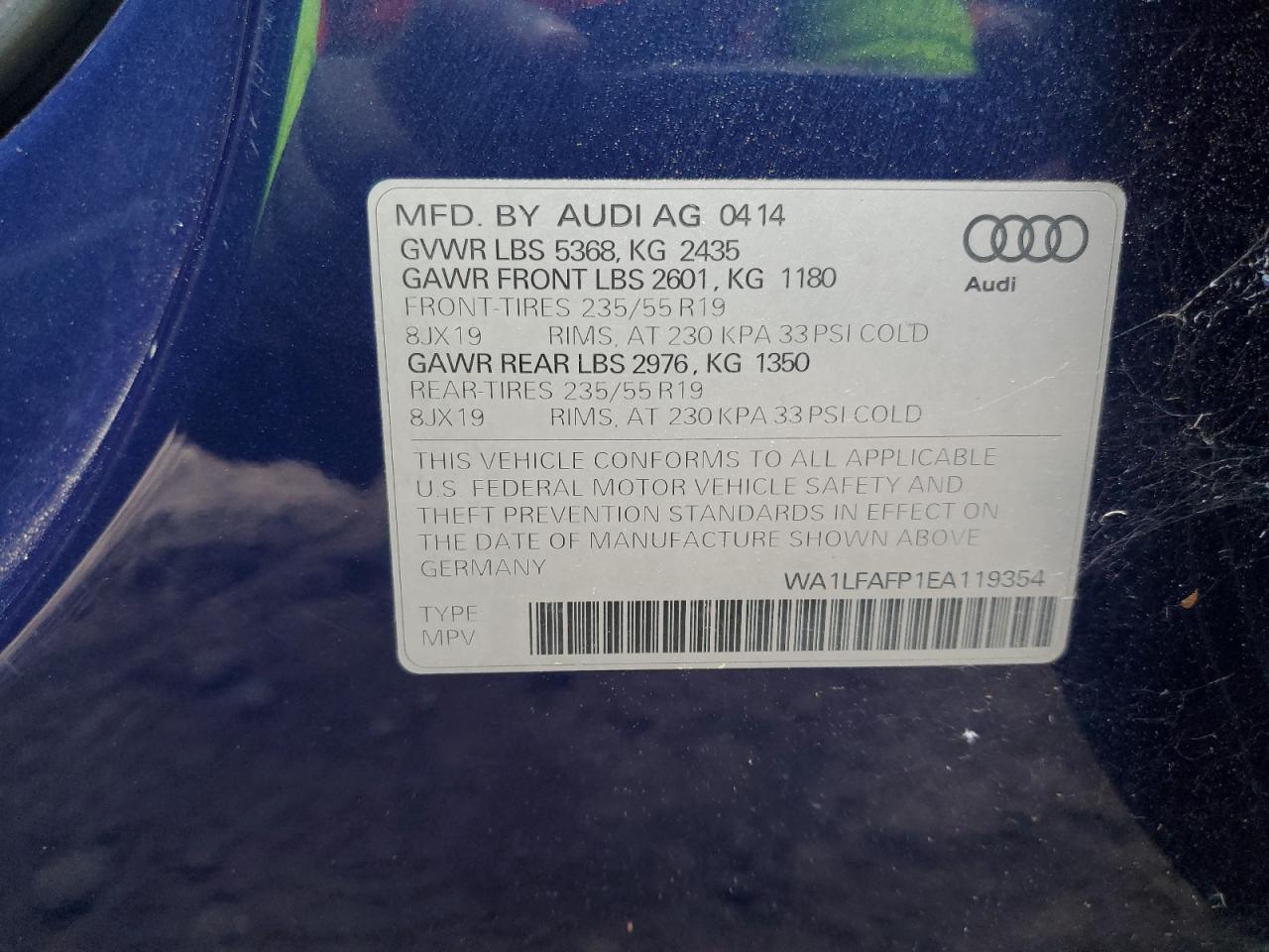 2014 Audi Q5 Premium Plus VIN: WA1LFAFP1EA119354 Lot: 89901485