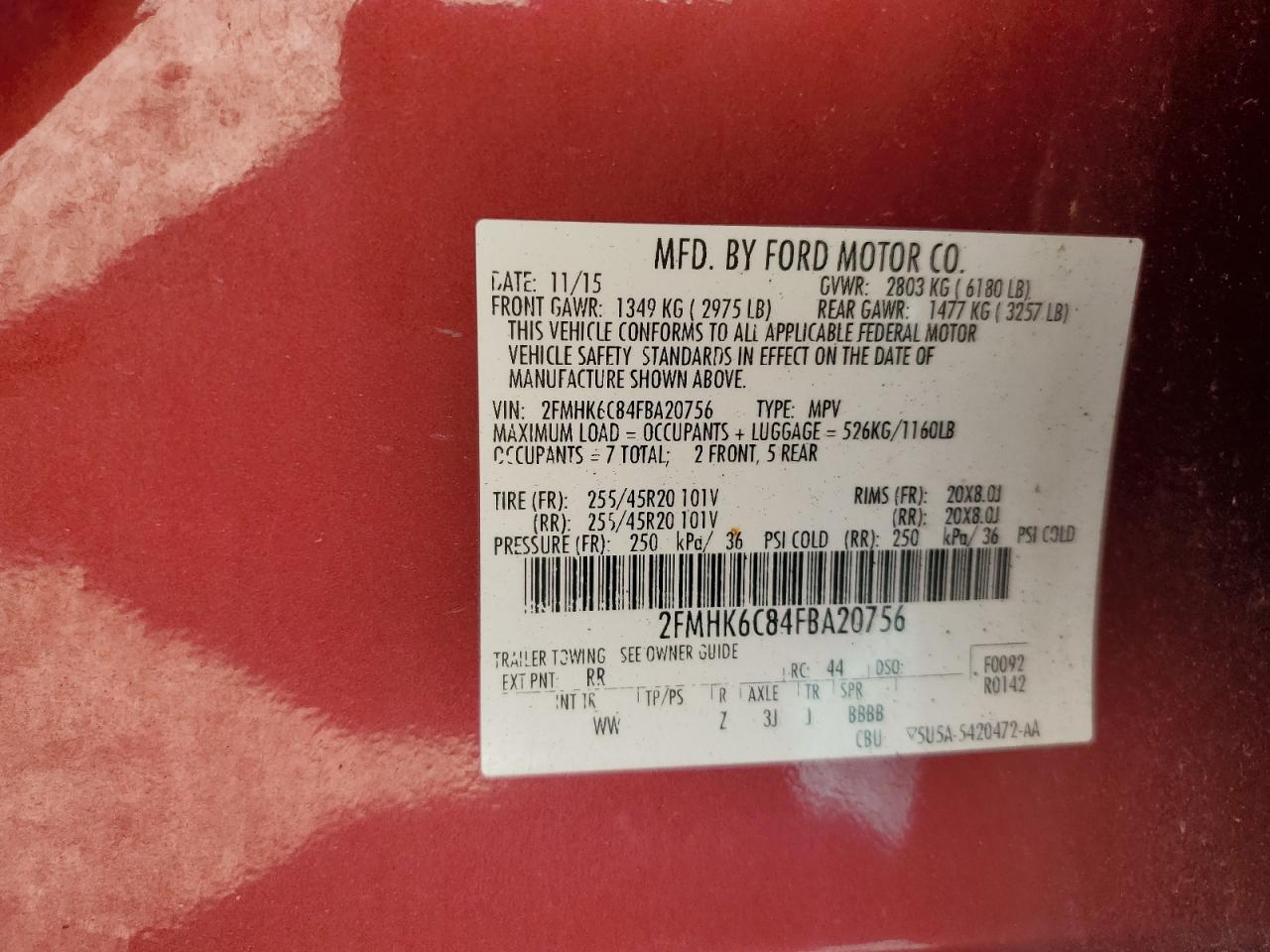 2015 Ford Flex Sel VIN: 2FMHK6C84FBA20756 Lot: 90545435