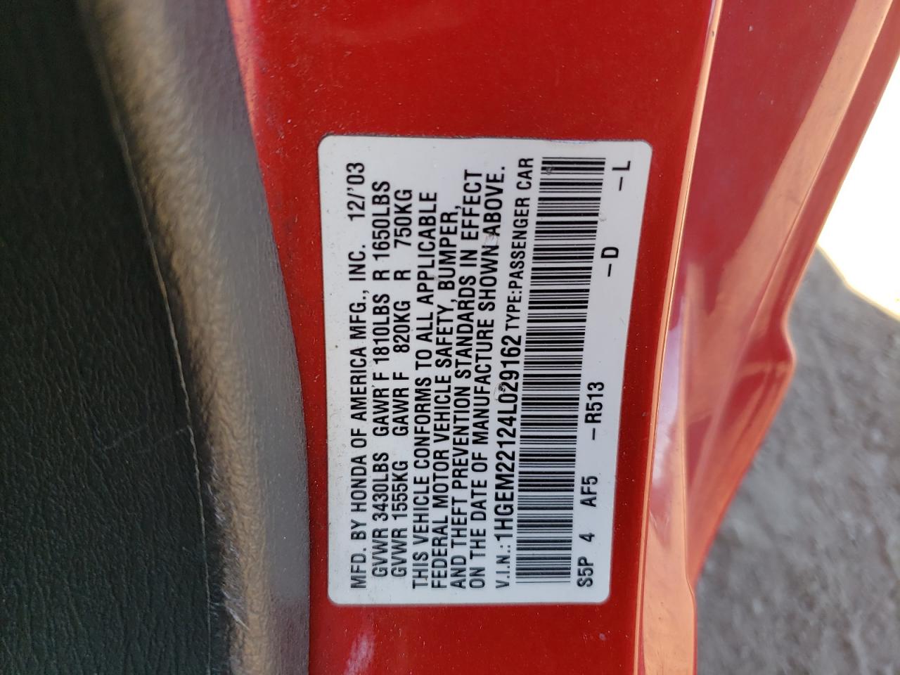 2004 Honda Civic Dx Vp VIN: 1HGEM22124L029162 Lot: 85102735