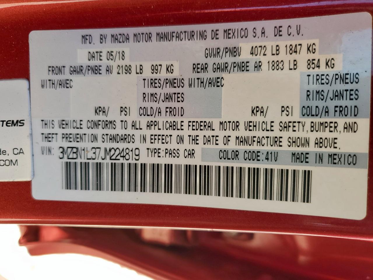 2018 Mazda 3 Touring VIN: 3MZBN1L37JM224819 Lot: 82415985