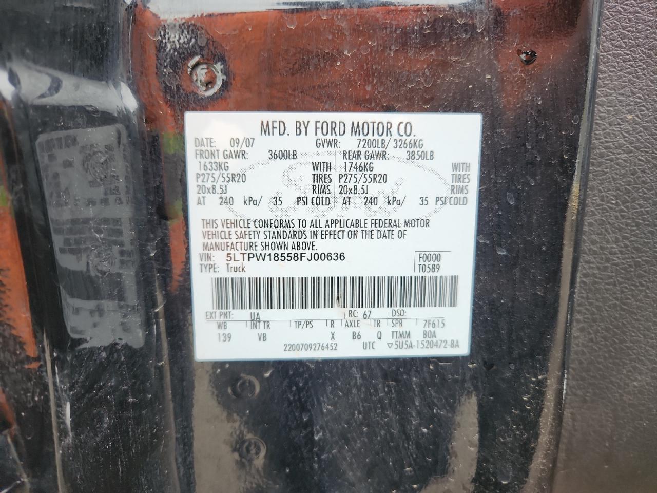 2008 Lincoln Mark Lt VIN: 5LTPW18558FJ00636 Lot: 85750155