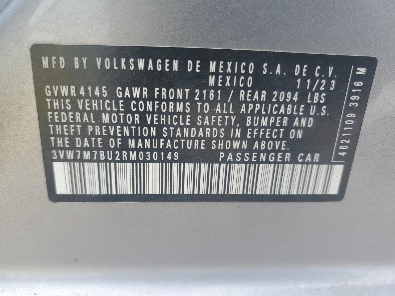 2024 Volkswagen Jetta Se VIN: 3VW7M7BU2RM030149 Lot: 86334885