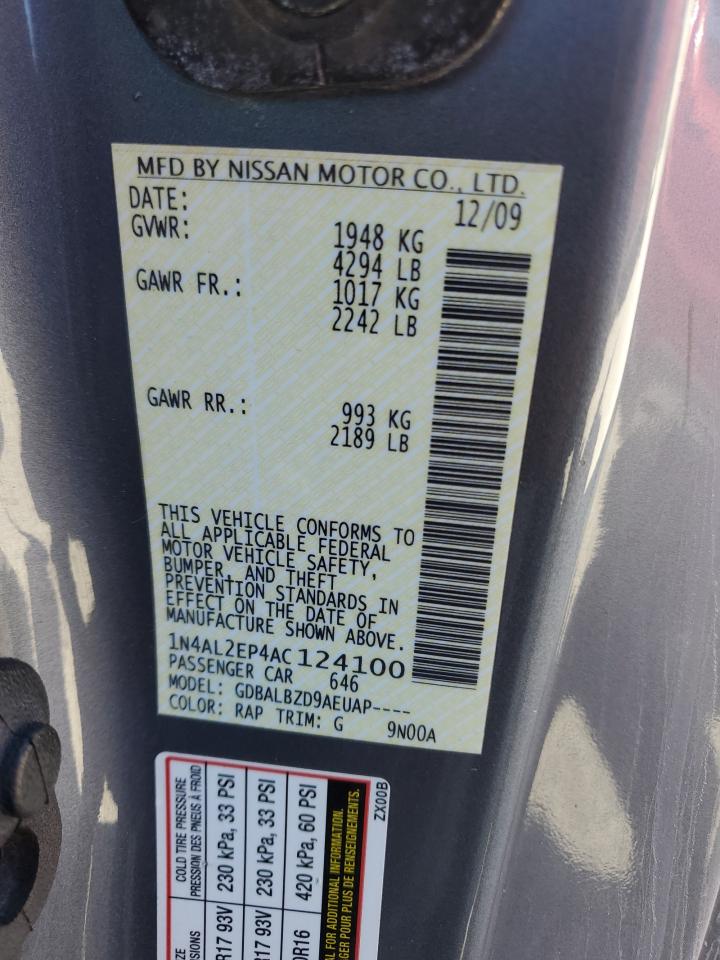 2010 Nissan Altima S VIN: 1N4AL2EP4AC124100 Lot: 86664075