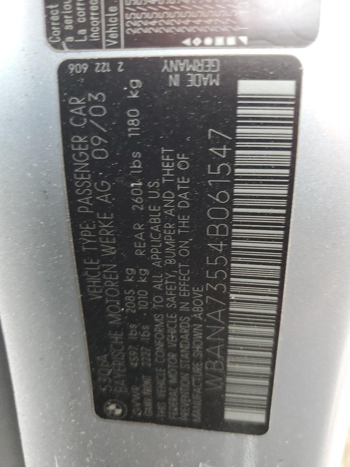 2004 BMW 530 I VIN: WBANA73554B061547 Lot: 84947265