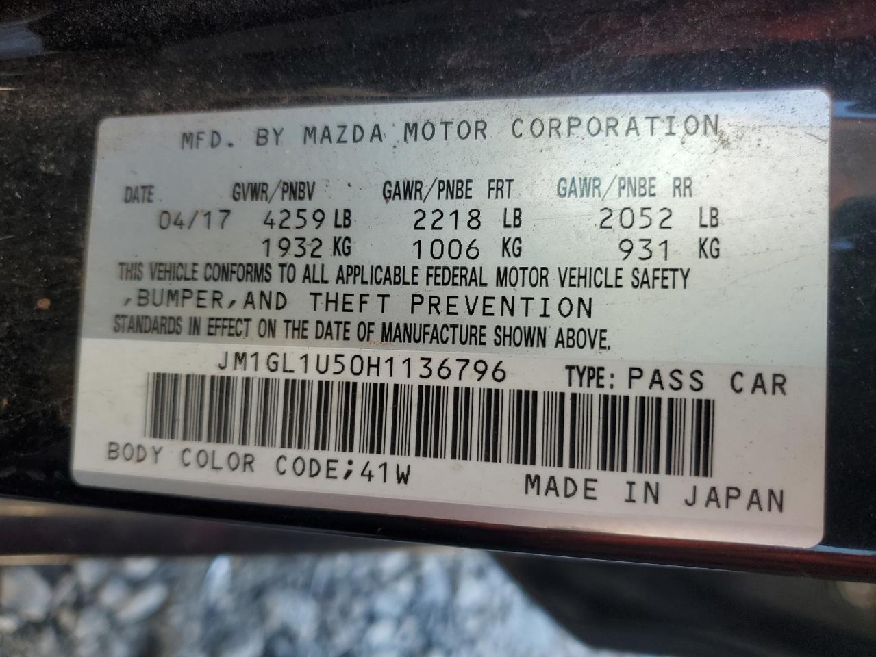 2017 Mazda 6 Sport VIN: JM1GL1U50H1136796 Lot: 84880855