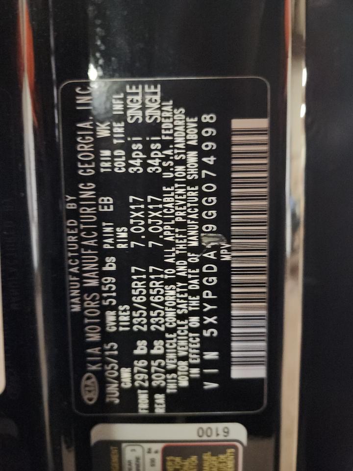 2016 Kia Sorento Lx VIN: 5XYPGDA39GG074998 Lot: 82233445