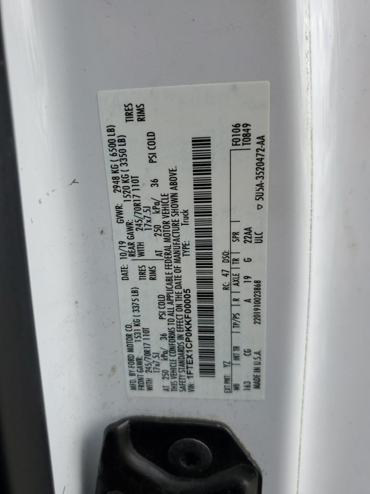 2019 Ford F150 VIN: 1FTEX1CP0KKF00005 Lot: 85300835