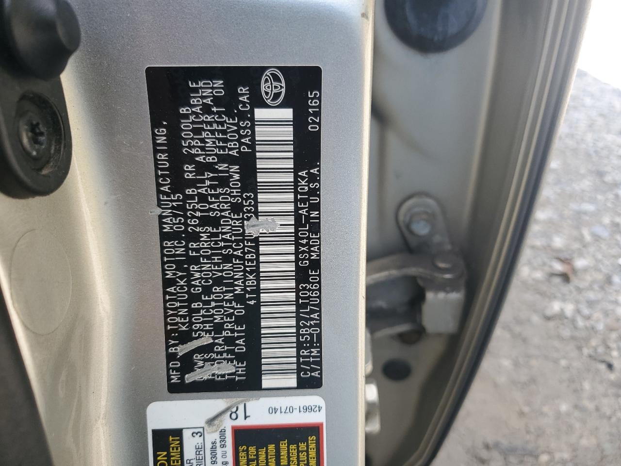 2015 Toyota Avalon Xle VIN: 4T1BK1EB7FU173353 Lot: 89511035