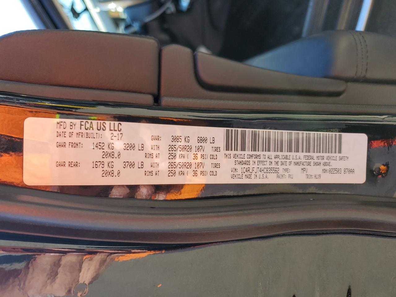 2017 Jeep Grand Cherokee Summit VIN: 1C4RJFJT4HC835562 Lot: 82370445