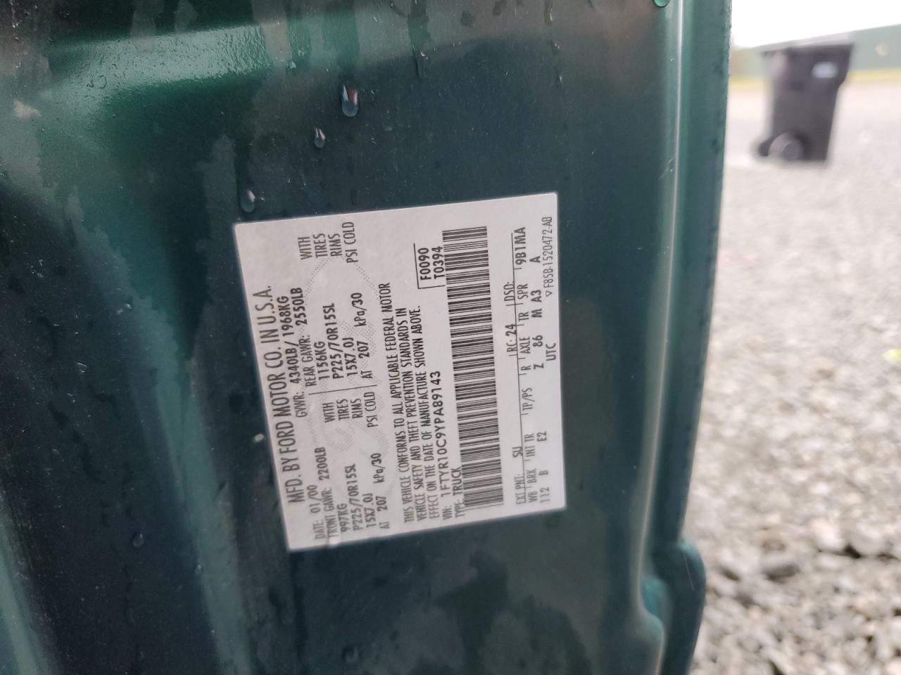 2000 Ford Ranger VIN: 1FTYR10C9YPA89143 Lot: 85867935