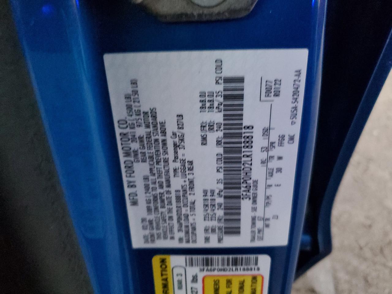 2020 Ford Fusion Se VIN: 3FA6P0HD2LR188818 Lot: 86317345