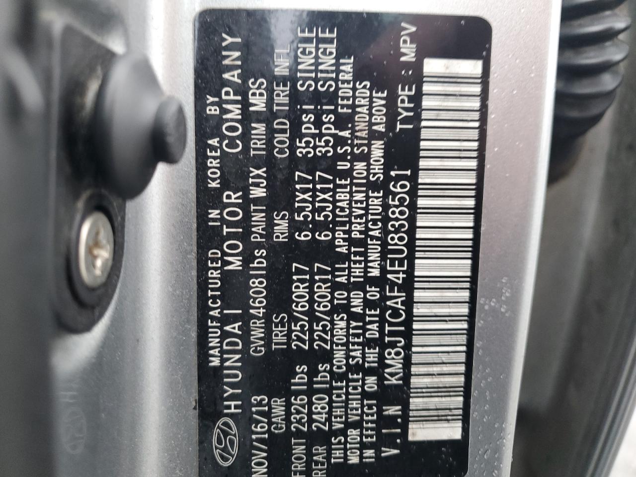 2014 Hyundai Tucson Gls VIN: KM8JTCAF4EU838561 Lot: 86868345