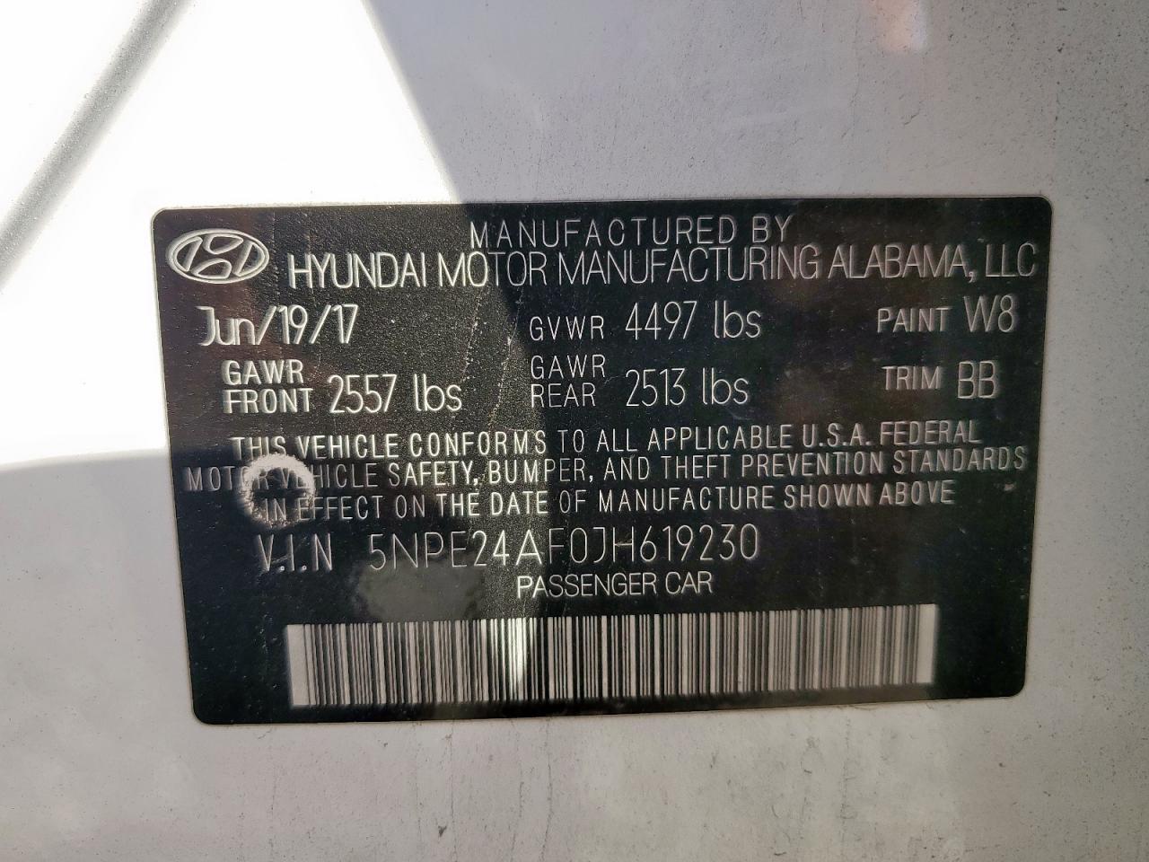 2018 Hyundai Sonata Se VIN: 5NPE24AF0JH619230 Lot: 82315375