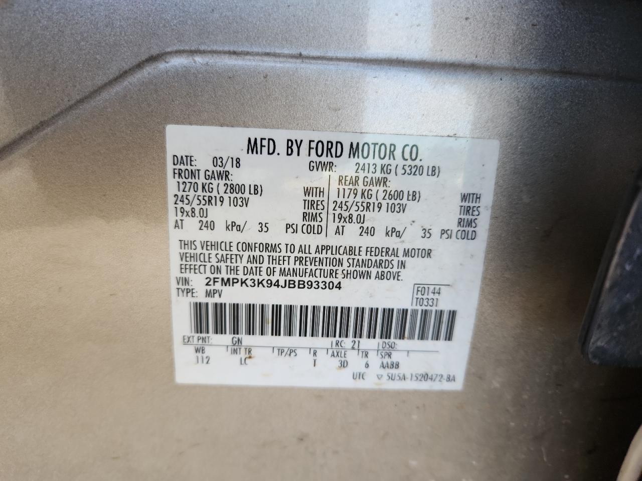 2018 Ford Edge Titanium VIN: 2FMPK3K94JBB93304 Lot: 82194615