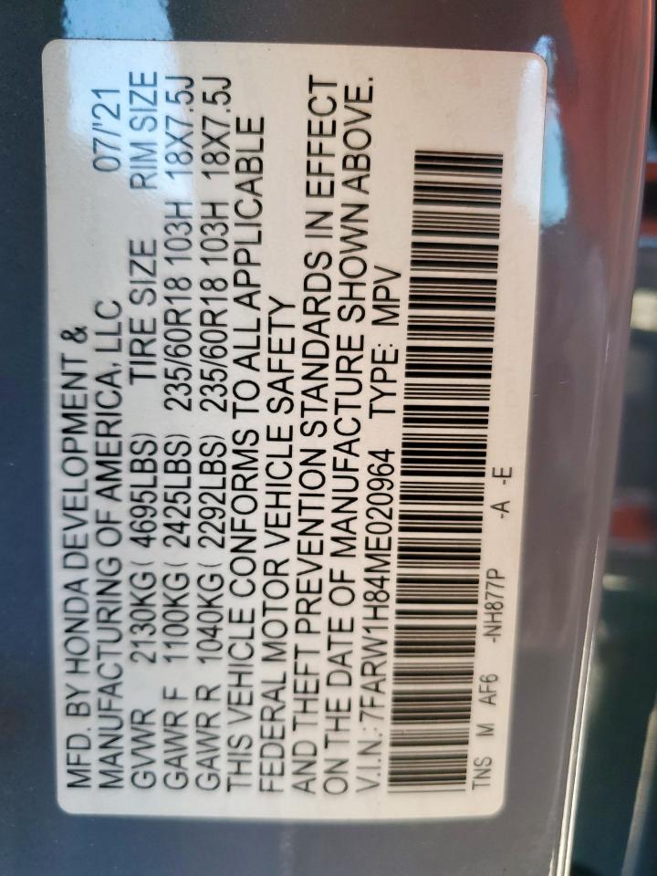 2021 Honda Cr-V Exl VIN: 7FARW1H84ME020964 Lot: 90784895