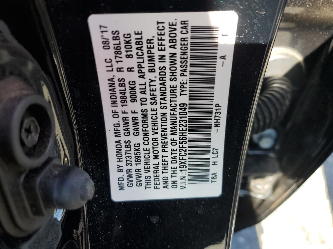 2017 Honda Civic Lx VIN: 19XFC2F56HE231049 Lot: 84264545