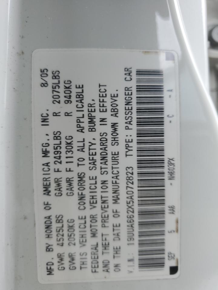 2005 Acura Tl VIN: 19UUA662X5A072823 Lot: 90637825