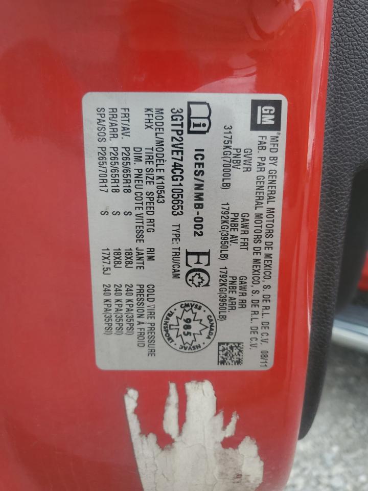 2012 GMC Sierra K1500 Sle VIN: 3GTP2VE74CG105653 Lot: 85367105