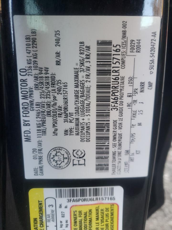 2020 Ford Fusion Titanium VIN: 3FA6P0RU6LR157165 Lot: 90013925