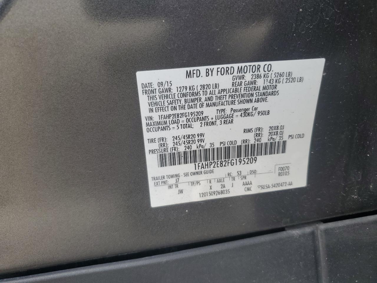 2015 Ford Taurus Sel VIN: 1FAHP2E82FG195209 Lot: 81856705