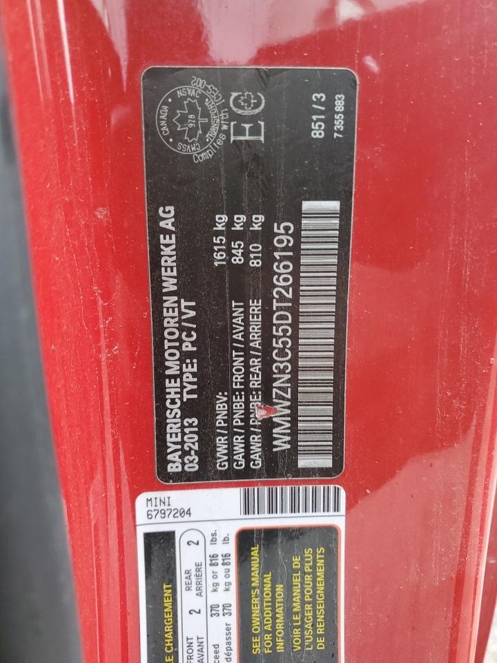 2013 Mini Cooper VIN: WMWZN3C55DT266195 Lot: 89639905