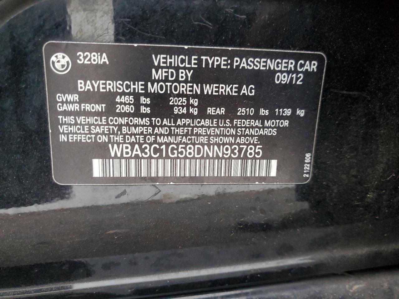 2013 BMW 328 I Sulev VIN: WBA3C1G58DNN93785 Lot: 82354705