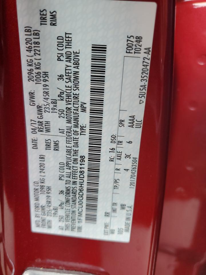 2017 Ford Escape Se VIN: 1FMCU0GD6HUD81198 Lot: 90347385