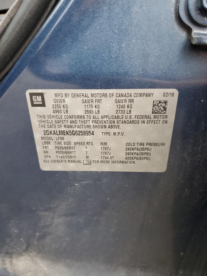 2016 GMC Terrain Sle VIN: 2GKALMEK5G6258954 Lot: 85150645