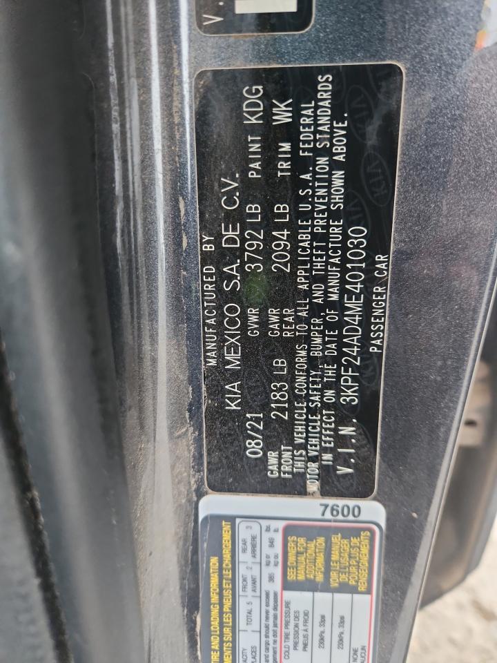 2021 Kia Forte Fe VIN: 3KPF24AD4ME401030 Lot: 89860295
