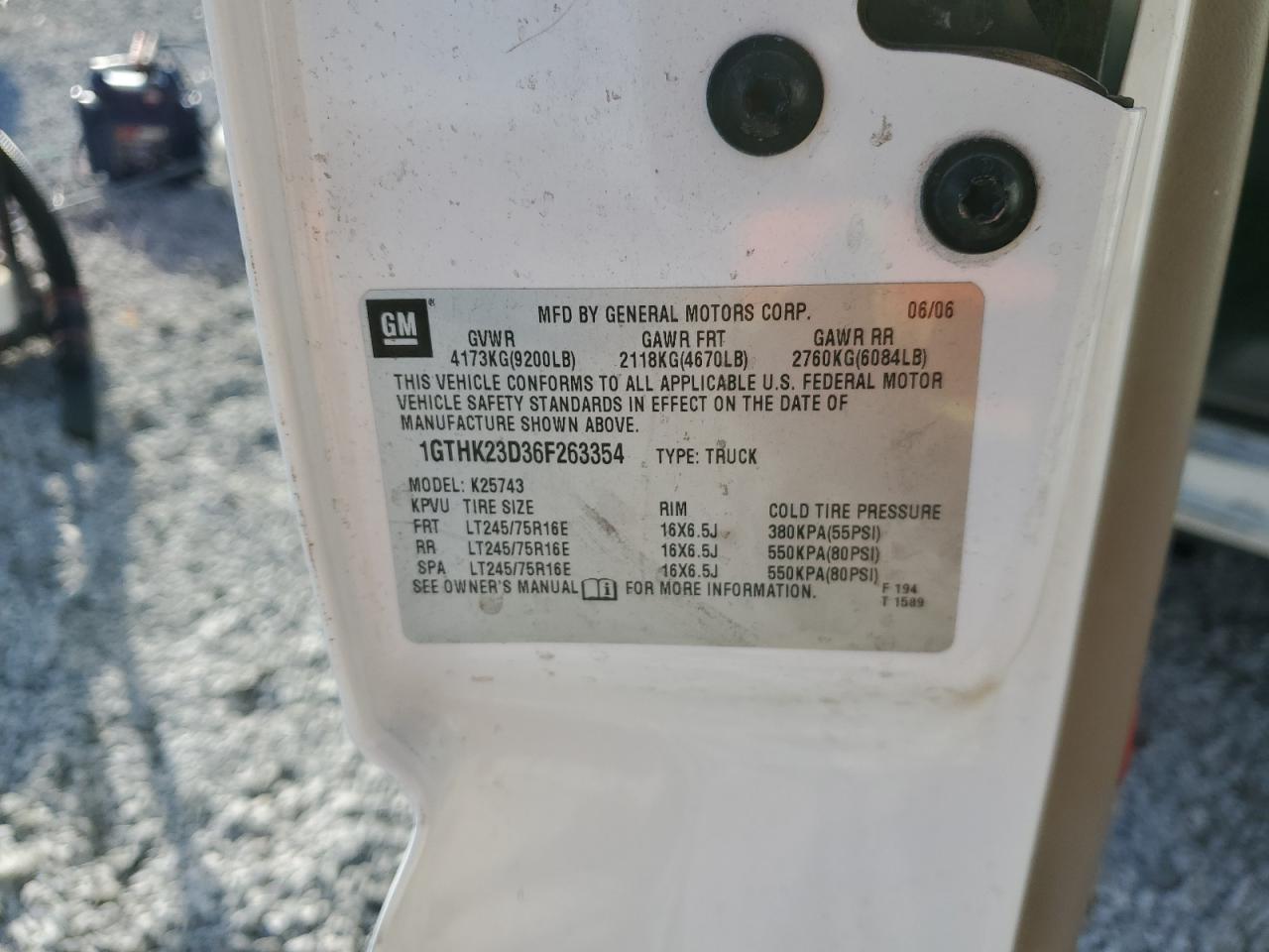 2006 GMC Sierra K2500 Heavy Duty VIN: 1GTHK23D36F263354 Lot: 90861705