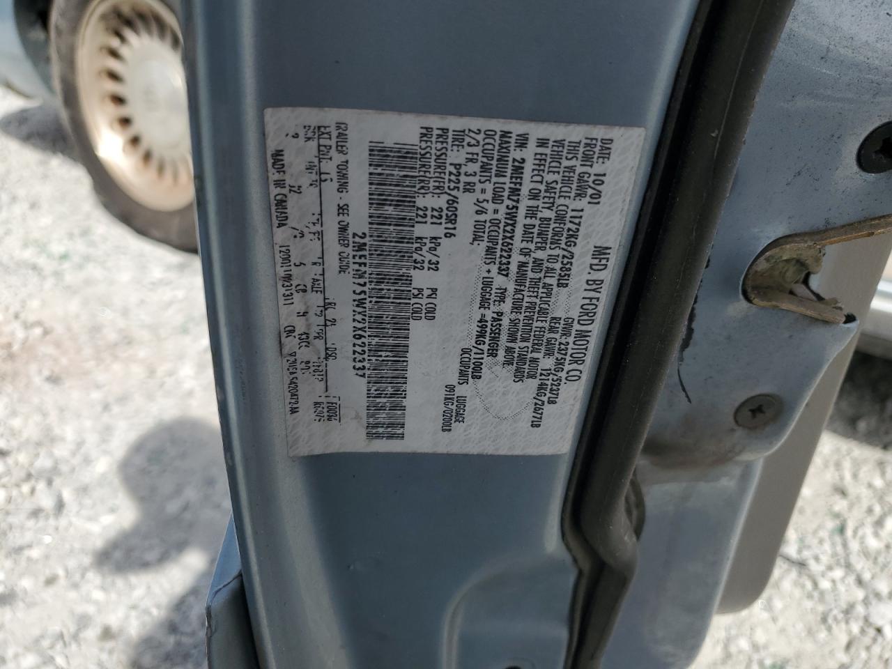 2002 Mercury Grand Marquis Ls VIN: 2MEFM75WX2X622337 Lot: 84576185